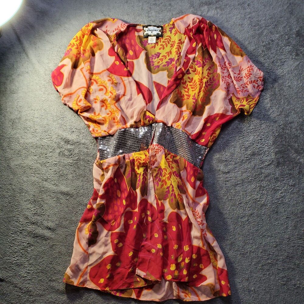Megan Los Angeles Sheer Top Floral Coverup Boho Size Large Summer Babydoll